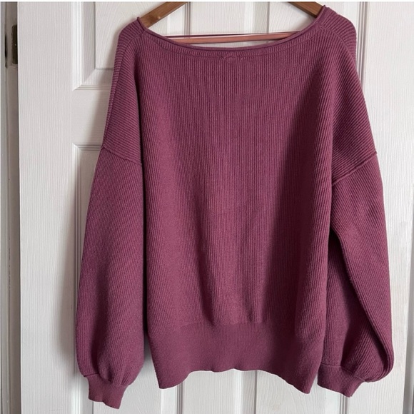Shadow Crew Blossom Balloon Sleeves Oversized Mauve Sweater Free People - Picture 2 of 5